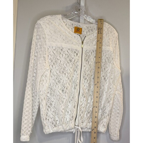 Ruby Rd. Women’s 10 White Lace Zip Jacket Sheer Long Sleeve Drawstring Hem Boho - Picture 9 of 11